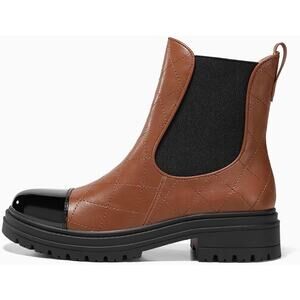 Cuotgo Women’s Brown Low Heel Quilted Cap Toe Chelsea Boot 8.5